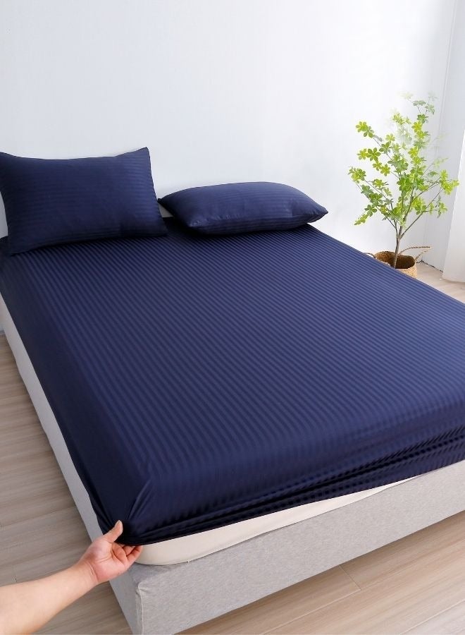 LUNA Home Satin Stripped King Size 6 Pieces (1 Duvet cover - 220*240cm. 1 Elastic Fitted sheet (On corners Only elastic) - 200*200cm+30cm. 4 Pillow cases - 50*75cm.). Soft Bedding Set without filling, Solid Dark Blue Color. - Image 5